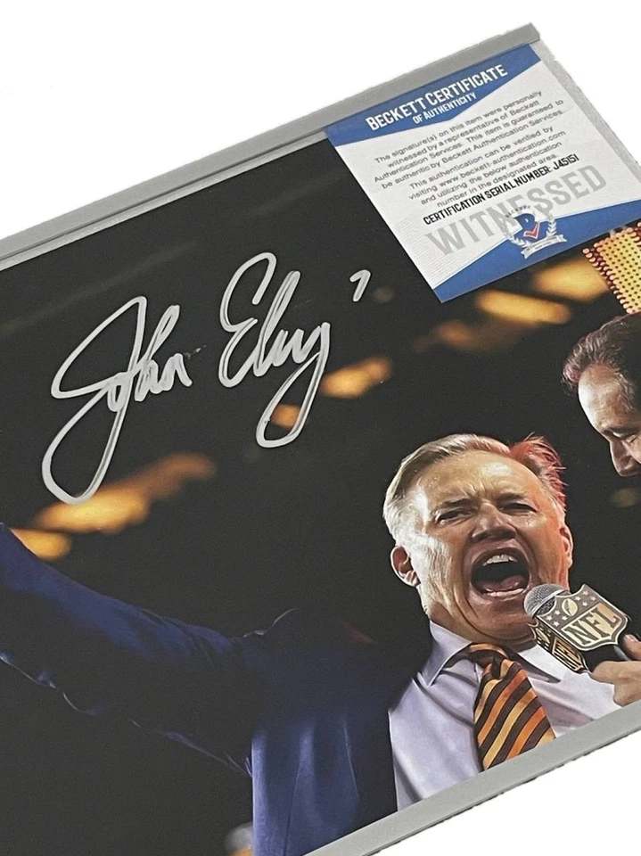 John Elway Foto Firmada Autografiada AUTENTICACIÓN BAS Foto 2 de 3