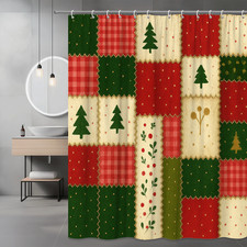 Christmas Patchwork Shower Curtain - Holiday Decor