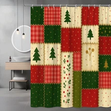 Christmas Patchwork Shower Curtain - Holiday Decor