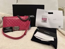 CHANEL Boy Pink Quilted Chain Shoulder Bag with Brand Card & Dust Bag
