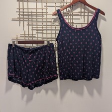 Soma Cool Nights Pajama Set Navy Pink Geo Print Tank Top Shorts Women's Sz L