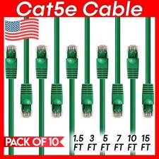 10 PACK Cat5e Cable Green Cat 5 Patch Cord Ethernet RJ45 Connectors LAN Wire