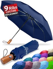 NEW Windproof Umbrella for Rain Large Double Canopy Travel Large, I Navy Blue