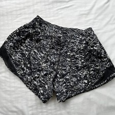 Lululemon Lined Running Shorts Black White Print Womens US 8 UK 12 Tall