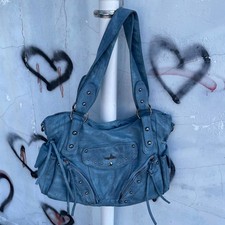 Blue Washed Faux Leather Stud Multi Pocket Y2...