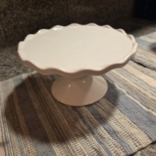 White Ceramic Scalloped Cake Stand - IQ Accessories 8" Ruffle Edge Pedestal -...