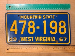 License Plate, West Virginia, 1967, Passenger, Debossed Numbering, 478 - 198