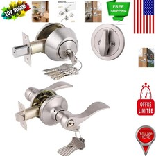 Commercial-Grade Keyed Alike Door Lockset  Deadbolt Set - Satin Nickel Finish