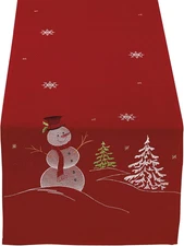 Embroidered Holiday Table Décor Collection Christmas Kitchen, Snowman Table Runn
