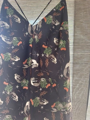 Zara Mermaid Print Satin Slip Dress - Black Mini with Cross Back Straps - Image 1 of 4