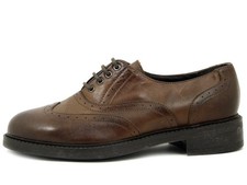 Scarpe Francesine Donna Stringate in Pelle Marrone 37 Tacco Basso Made in Italy