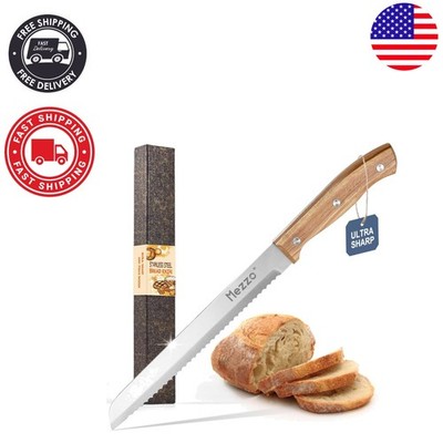 Serrated Bread Knife for Homemade Bread, High Carbon Steel Sourdough Knife Cu...
