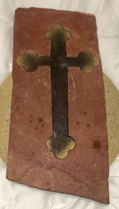 Heavy Slate Vertical Stamped Inlay Cross Stone Rectangle