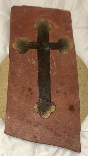 Heavy Slate  Vertical Stamped Inlay Cross Stone Rectangle