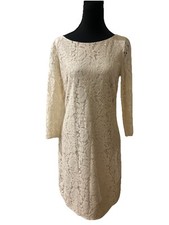 Vince Camuto Ivory White Lace Sheath Mid Length  3/4 Sleeve Dress  Size 4