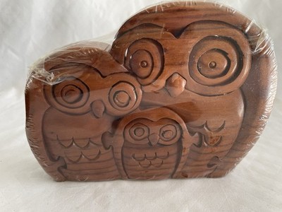 Vintage Wooden Owl 3 Piece Family Puzzle New Sealed MCM