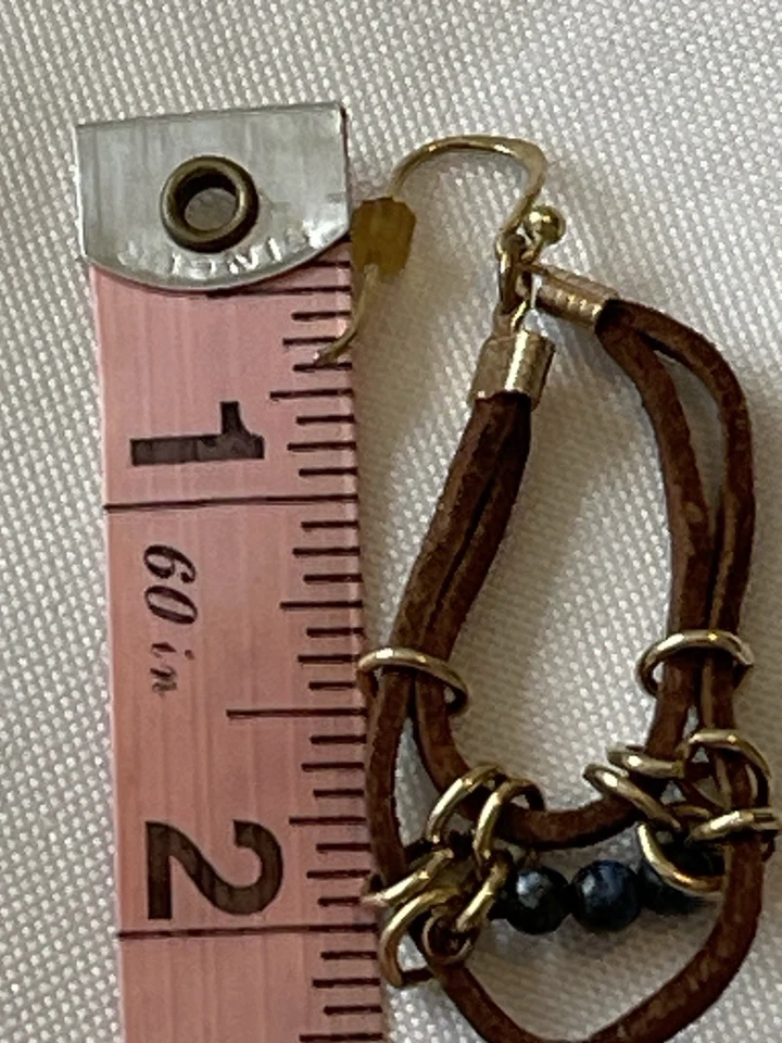 Barse 925 棕色皮革吊坠宝石耳环 — 第 3/4 张图片