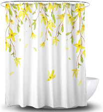 Floral Shower Curtain, Yellow Flower Spring Flowers Pattern on White Background