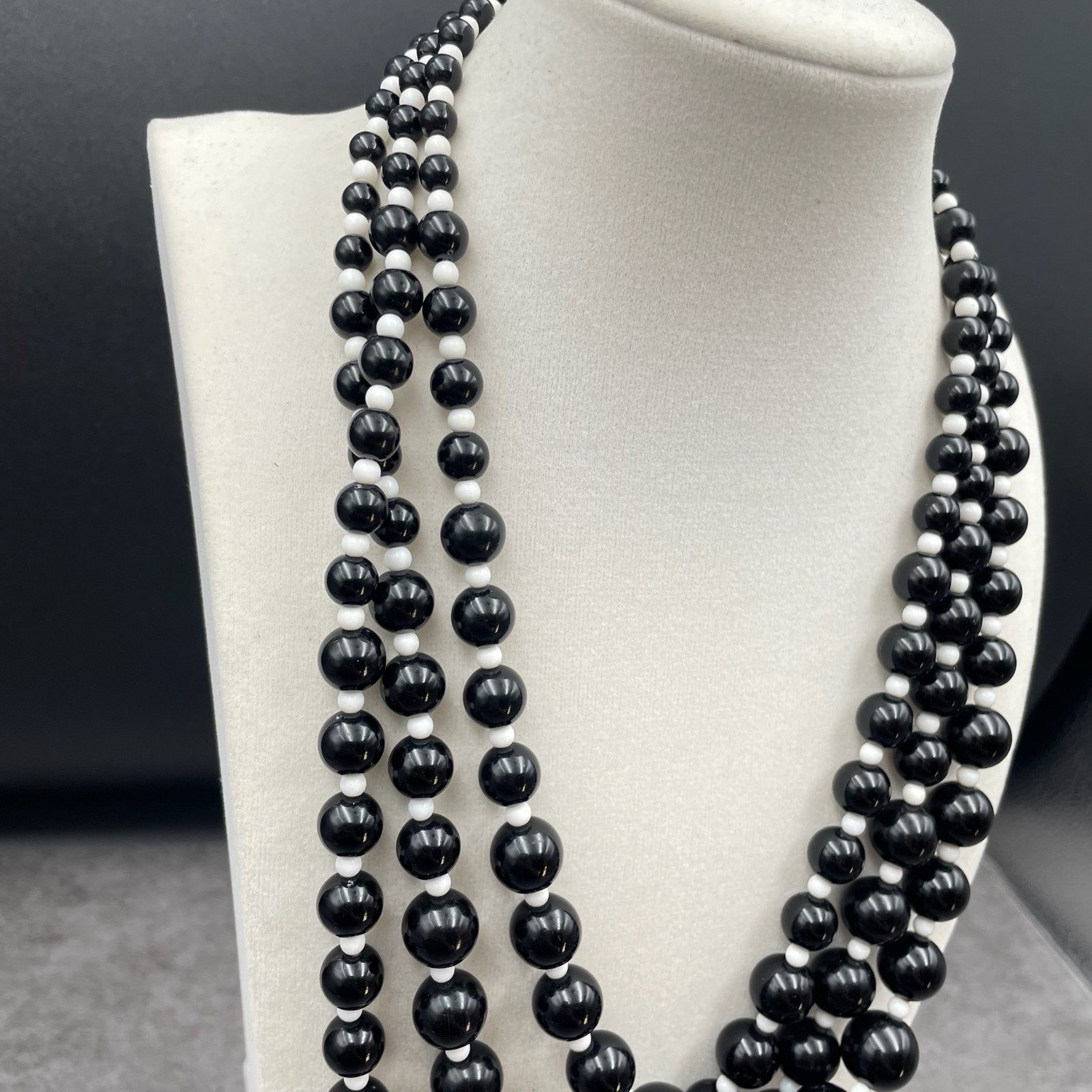 Classic Black White Adjustable Triple-Stranded Be… - image 3