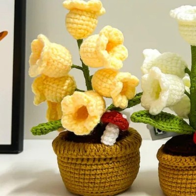 15cm Handcrafted Crochet Potted Decoration With Gentle Night Lights Accent