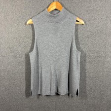 Halston Jumper Womens XL Grey Merino Wool Sleeveless Mock Neck Tunic Winter