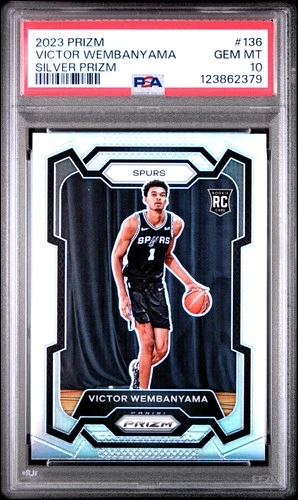 123862379 Victor Wembanyama 2023 Panini Prizm #136 Silver Rookie RC PSA 10