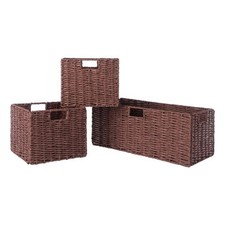 Winsome Tessa 3-Piece Foldable Woven Rope Wicker / Rattan Basket in Walnut