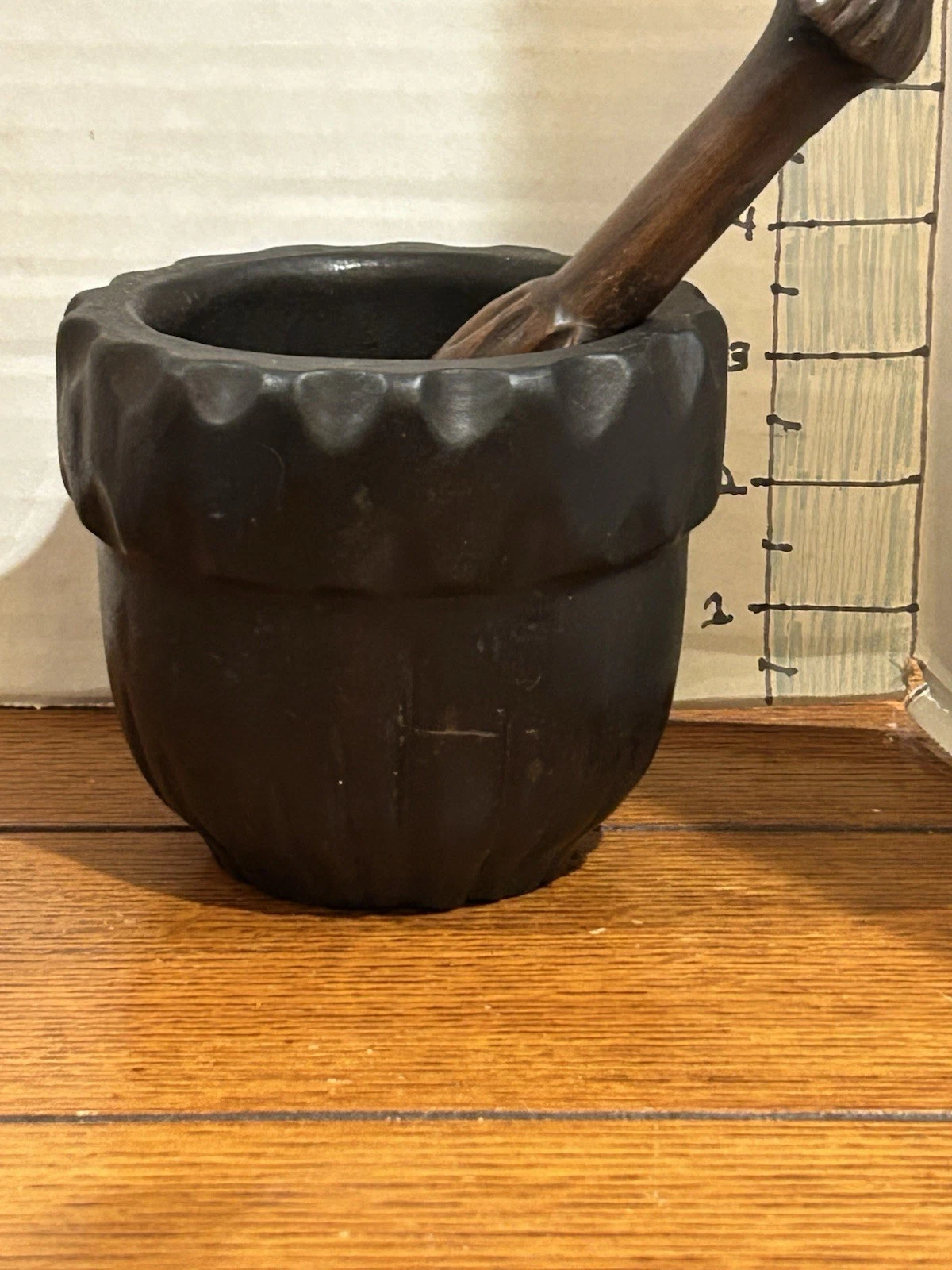 Vintage Carved Wood Primitive Style Mortar & Pestle Old World Industries Spain