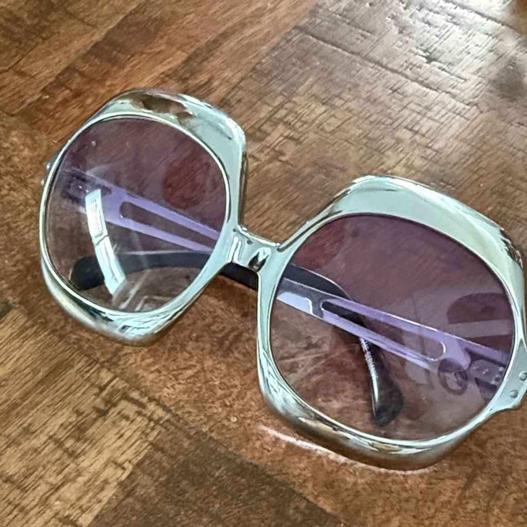 Vintage German plastic/metal Oversized Sunglasses with Purple Lenses chrome look Chrome Hearts Max BK – Vintage Frames Company main image 4