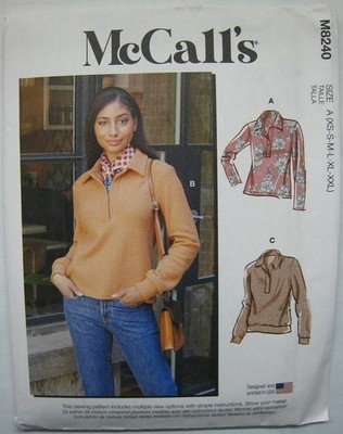 McCalls 8240 Sewing Pattern Pullover Knit Tops Sz XS-XXL UNCUT FF