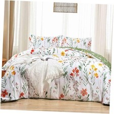 Floral Duvet Cover Size, 3 Pieces Green Leaves Yellow King Botanical Floral