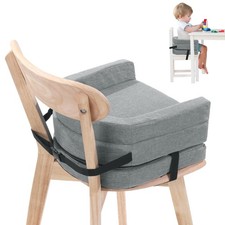 Toddler Booster Seat for Dining Table Adjustable Height Cushion w/ Straps Grey