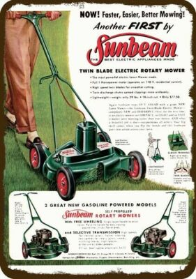 #ad #ad 1956 SUNBEAM ELECTRIC amp; GAS LAWN MOWER Vntg Look DECORATIVE REPLICA METAL SIGN $27.99