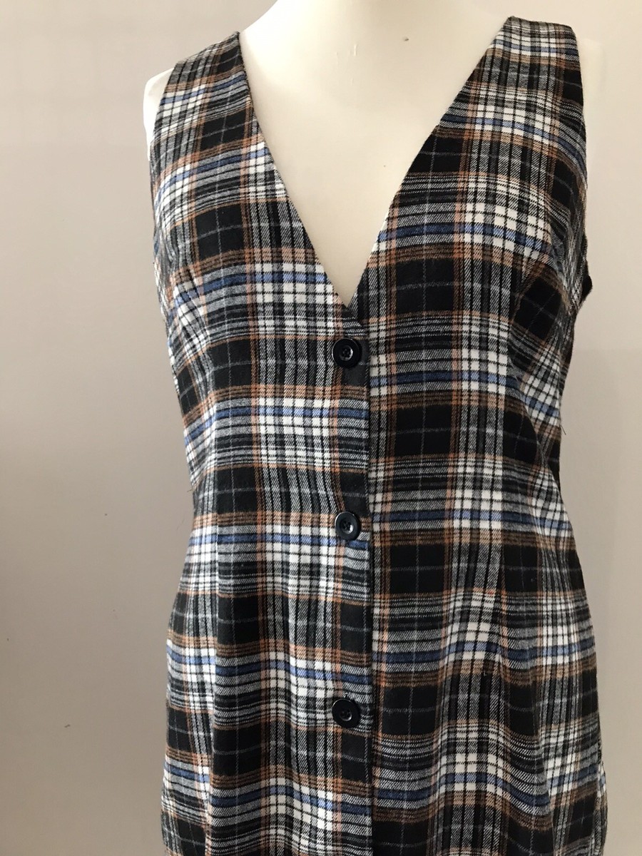 Boohoo Button Down Pinafore Dress Boohoo Size 18 Check Button Up V