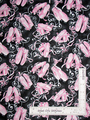 Ballet Theatre Pink Pearl Act Ballet Slippers Black Fabric Kanvas Studio By Yard
