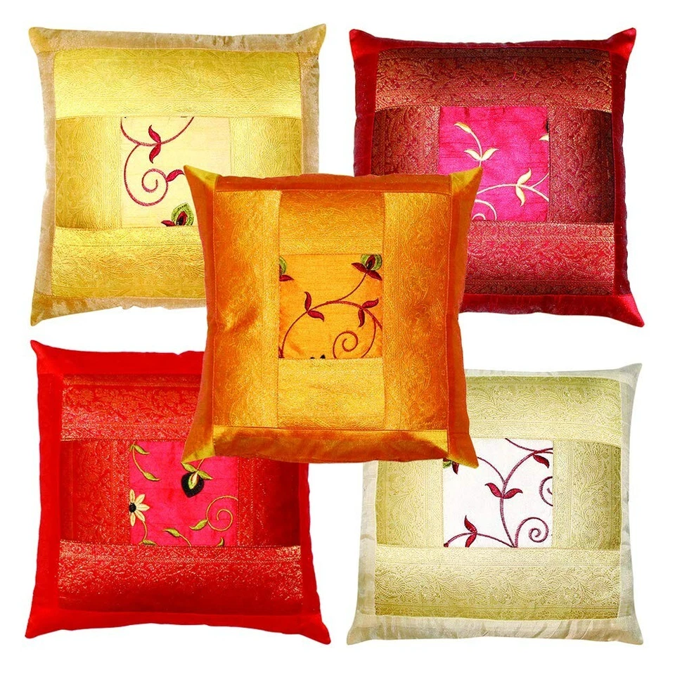 Set of 5 PC Ethic Silk Embroidery Sofa Cushion Cover Pillow Case Throw 16x16 - Image 2 of 4