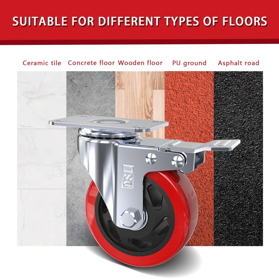 DSL 4 DoubleBearing 700KG 100mm Rubber Swivel Castor Wheels Trolley Caster BOLT - Image 3 of 4