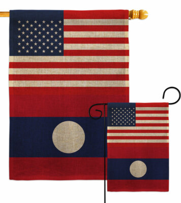Laos US Friendship Burlap Garden Flag  Decorative Small Gift Yard House Banner