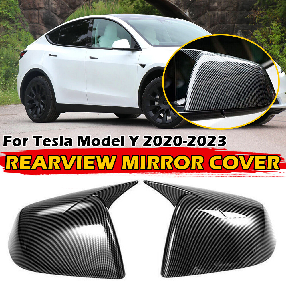 For Tesla Model Y 2020-2023 Carbon Fiber Look Ox Horn Rearview Mirror Cover Caps