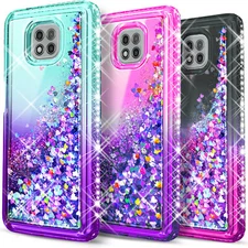For Motorola Moto G Power 5G 2021 Case Phone Cover Glitter+Tempered Glass Screen