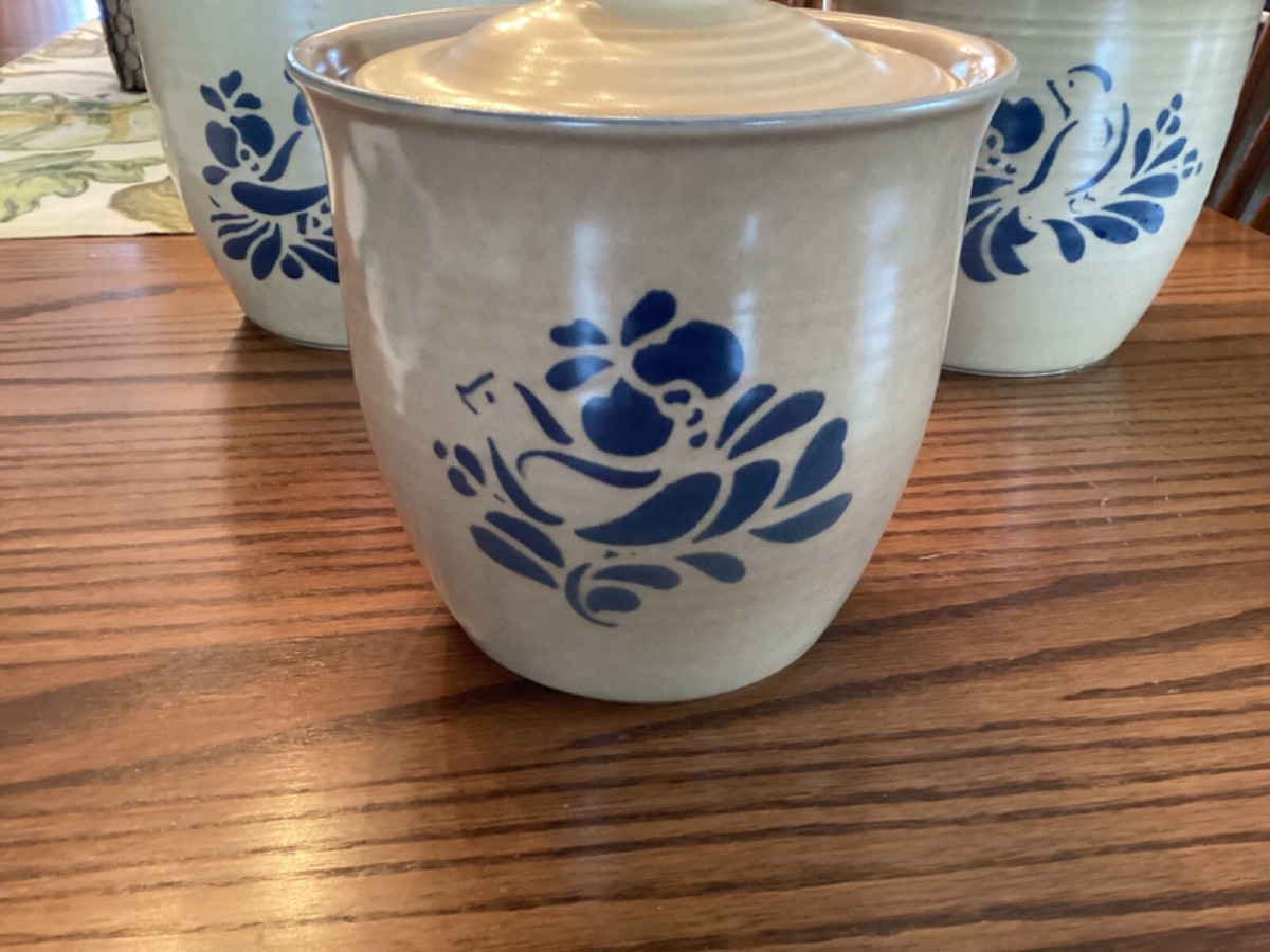 Vintage Pfaltzgraff Canister Set Folk Art Blue Bird # 507 508 509