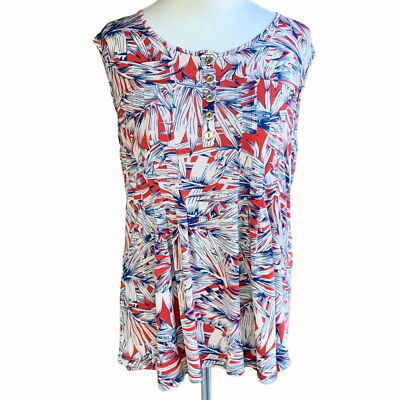 Links ladies sleeveless red round neck button accented blouse lightweight small