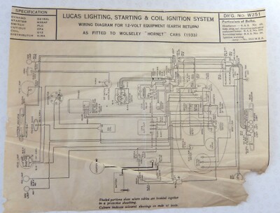 Original LUCAS Wolseley Hornet Schaltplan 1933 W251
