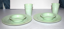 Vintage Hazel Atlas Children's Moderntone Dish Set Milk Glass Six Piece GREEN