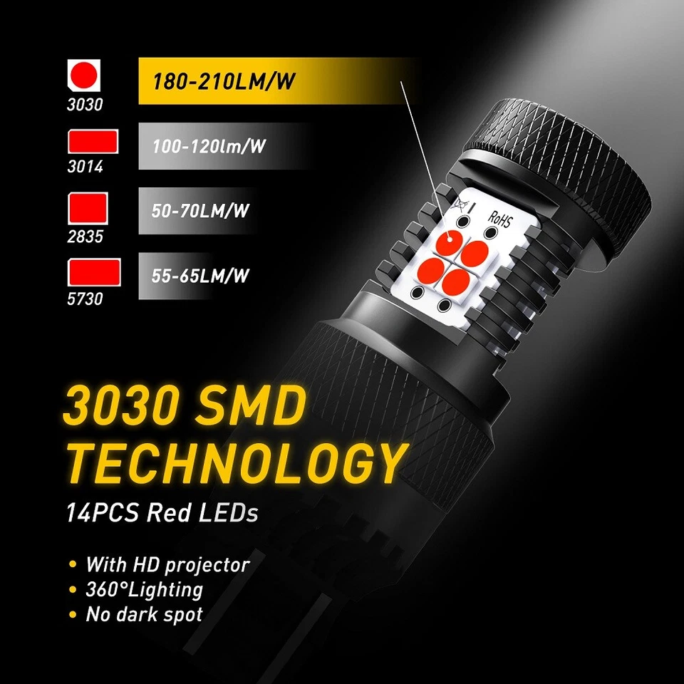 AUXITO 7443 7444 7440 7441 LED Bombillas Luz de freno Lámpara Roja Súper Brillante 2 piezas Foto 3 de 4