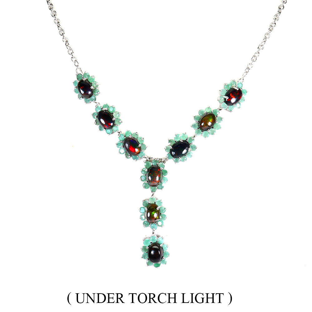 Valentine 925 Silver Necklace Black Opal 8x6mm Emerald Natural
