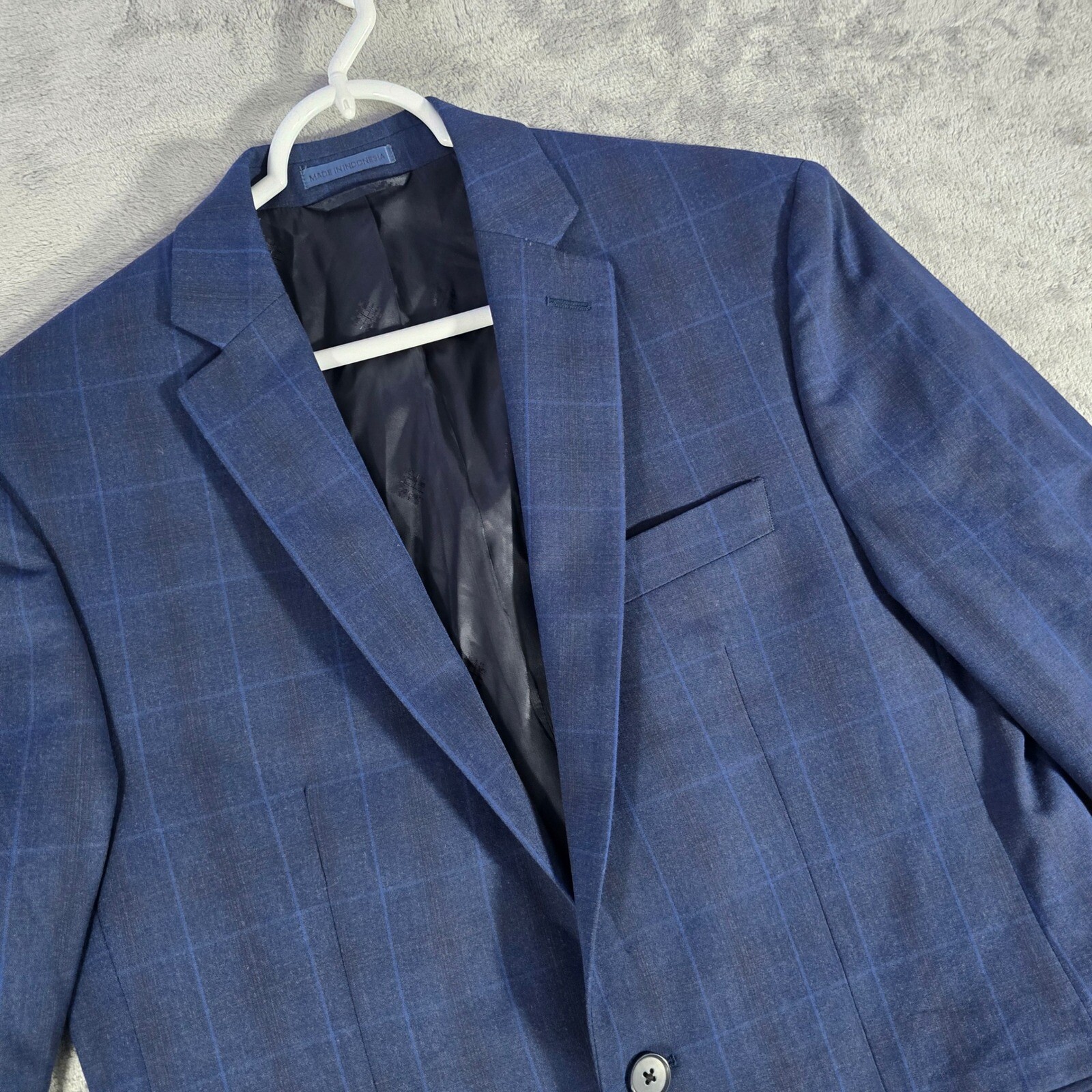 Ryan Seacrest Distinction Blue Plaid Blazer Modern Fit Sport Coat 38R