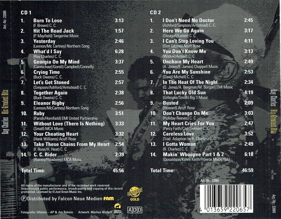 (2CD's) Ray Charles - His Greatest Hits - Hit The Road Jack, What I'd Say - Bild 2 von 2