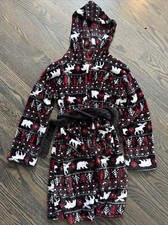 Cuddl Duds Kid's Moose Polar Bear Xmas Hooded Belted Robe Loungewear Size M 8/10