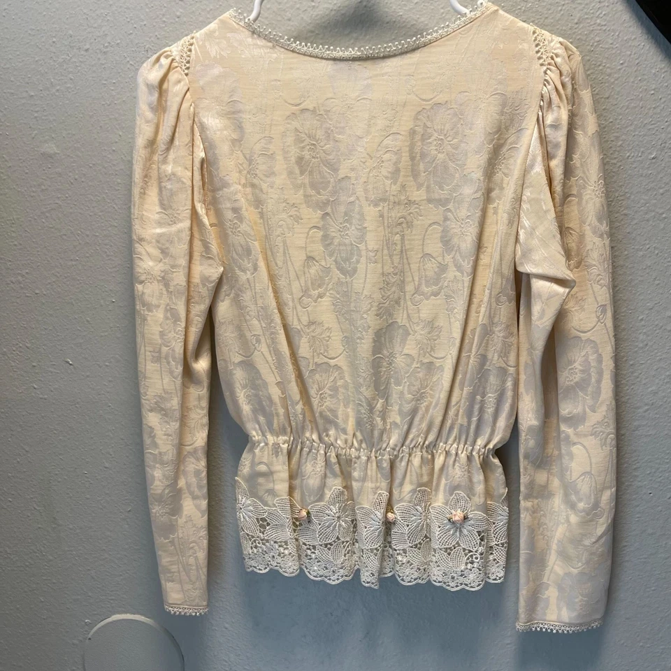 Винтажный Carol peretz кремовый цветочный из двух частей шелк шерсти пеплум верхняя юбка кружевной кромки - Изображение 3 из 4